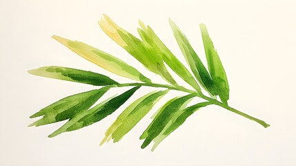 Fototapeta premium Minimalist watercolor of a single palm frond against a light background