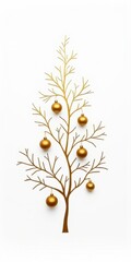 golden branch with Christmas balls on a white background, minimalism, vertical image