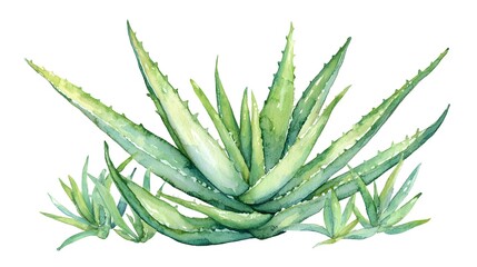Fototapeta premium Watercolor aloe vera plant with intricate leaf textures and soft green tones
