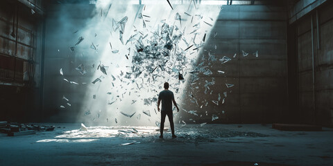 Obraz premium Abstract Man with Shattered Glass