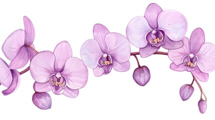 Watercolor orchids painted with vibrant purples and intricate details