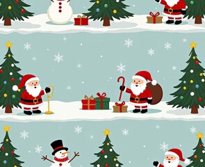 Fototapeta premium illustration of seamless Christmas patterns, Santa Claus, Christmas tree, snowman, gifts