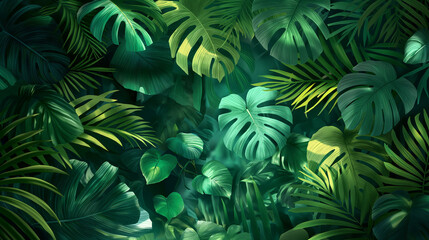Beautiful hand drawn background with green various leaves
