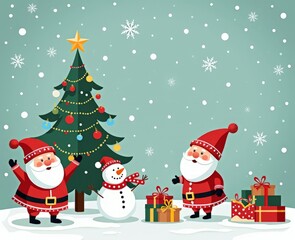 illustration of seamless Christmas patterns, Santa Claus, Christmas tree, snowman, gifts