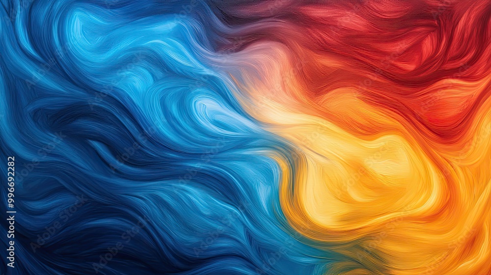 Poster vibrant abstract swirl design featuring flowing blue and orange colors, creating a dynamic and capti