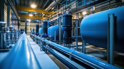 Obraz premium Modern water recycling facility with filtration tanks.