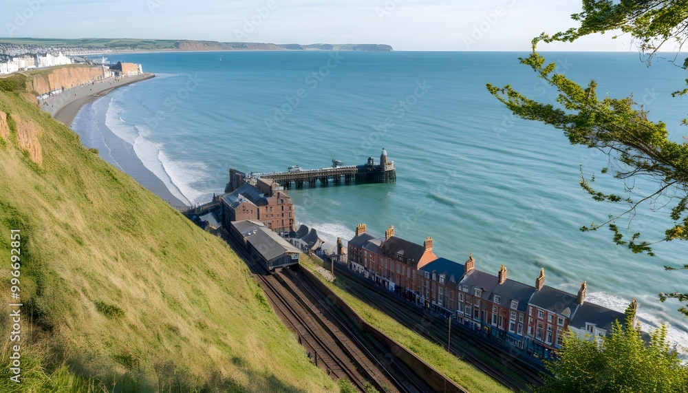 Wall mural aerial perspective showcasing the ruins of west pier with the scenic seashore of brighton, uk in the