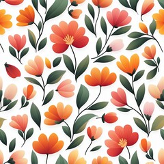 Vibrant floral pattern featuring colorful flowers and green leaves on a light background, perfect for various design projects.