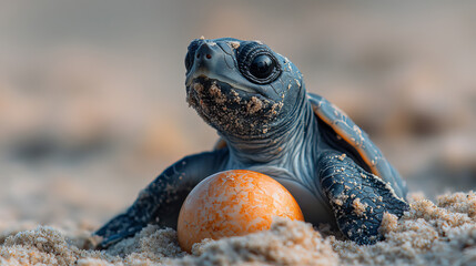 baby leatherback turtle emerging from egg , Baby loggerhead sea turtle emerging , Baby loggerhead sea turtle emerging