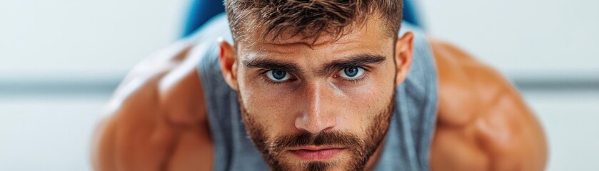 Obraz premium Athletic man in a fast-paced cardio routine, intense focus, dynamic lighting highlighting muscle definition, Fitness intensity