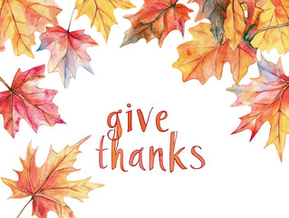 Autumn Give Thanks Frame with Colorful Leaves

