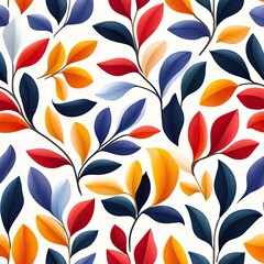 Vibrant floral pattern with colorful leaves and elegant shapes, perfect for backgrounds, textiles, or design projects.