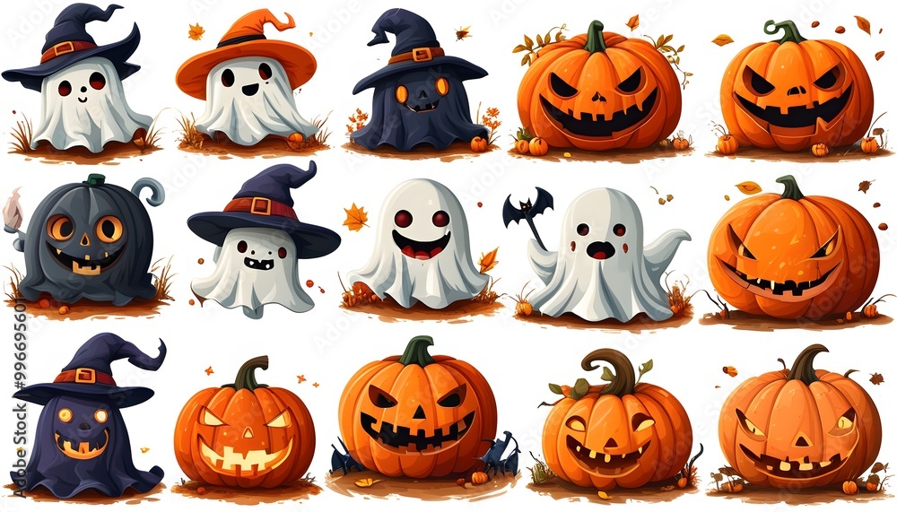 Sticker set of halloween pumpkins