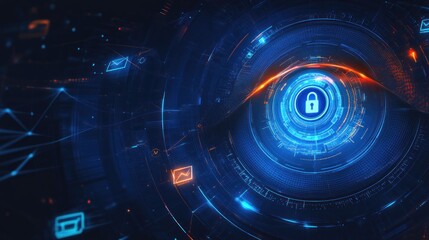 Abstract digital illustration of a secure eye symbolizing cybersecurity and data protection.