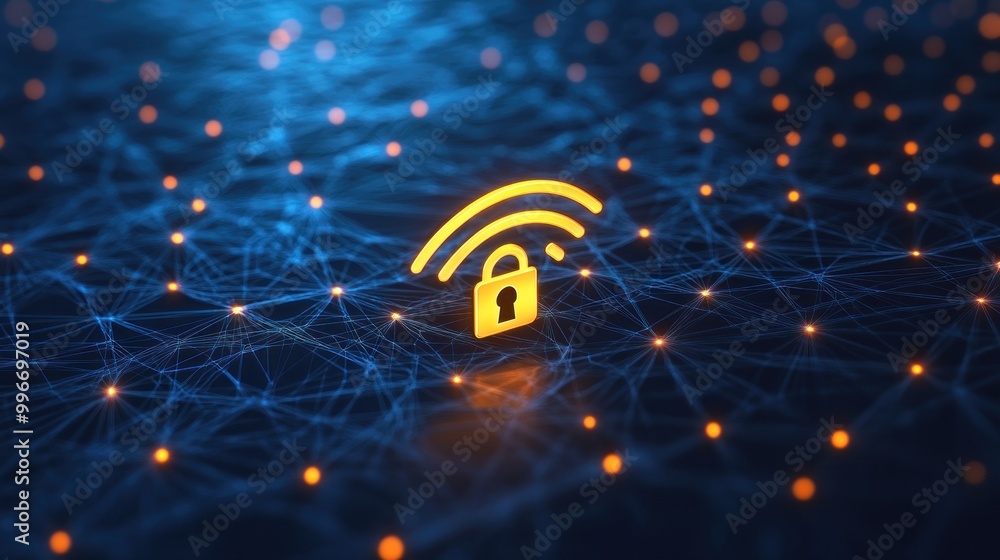 Aufkleber a digital lock symbol over a network background, representing cybersecurity and data protection.