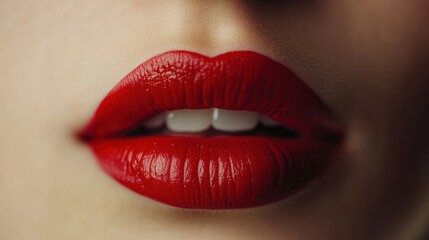 Obraz premium Closeup of a woman's mouth with red lipstick.