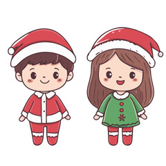 Illustrations set of cute boy and girl in Christmas costumes