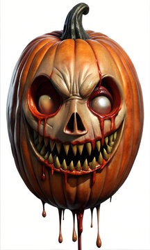 Chilling Halloween Pumpkin Skull Head With Sinsiter Smile and Blood Smears Graphic Resource for Spooky halloween background posters and halloween parties