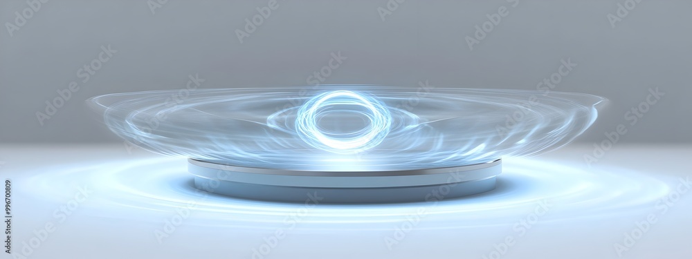 Poster captivating 3d rendered visualization of a light wave propagating through a ring resonator isolated 