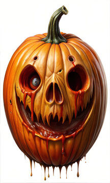 Chilling Halloween Pumpkin Skull Head With Sinsiter Smile and Blood Smears Graphic Resource for Spooky halloween background posters and halloween parties