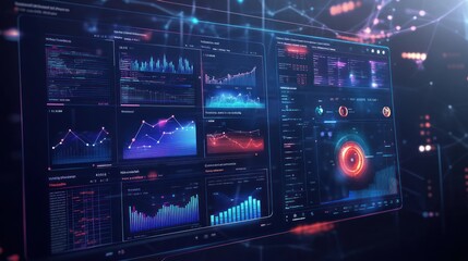 Fototapeta premium A digital dashboard displaying various data visualizations and analytics.