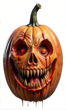 Chilling Halloween Pumpkin Skull Head With Sinsiter Smile and Blood Smears Graphic Resource for Spooky halloween background posters and halloween parties