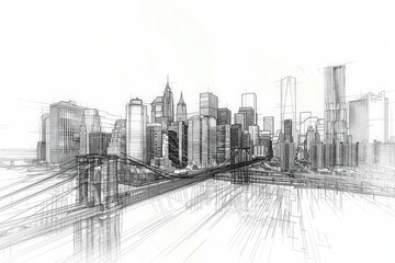 A city skyline with a bridge in the middle, generative ai image