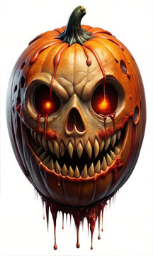 Chilling Halloween Pumpkin Skull Head With Sinsiter Smile and Blood Smears Graphic Resource for Spooky halloween background posters and halloween parties