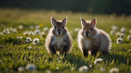 Baby wild Animals Cute Playing in the Meadow Suitable for cuteness themes or events involving pets.