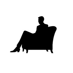 Elegant Man Relaxing in Armchair Silhouette Vector Illustration