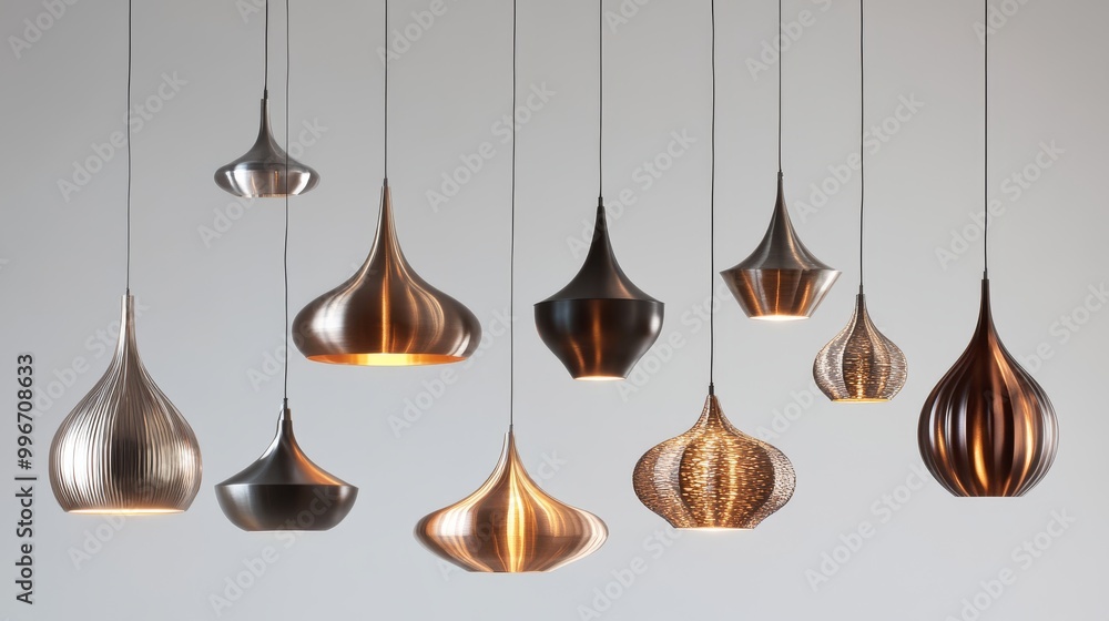 Poster various modern hanging lamps in unique designs and finishes create an artistic display, adding style