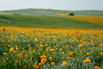 Fototapeta premium Empty scene of spring flower fields landscape grassland outdoors.