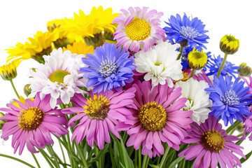 Fototapeta premium bouquet of assorted flowers including daisies, cornflowers, and other colorful blooms. 