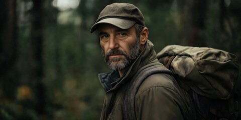 Obraz premium Hunter in Dense Forest