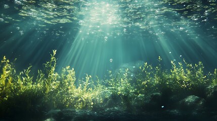 Obraz premium Captivating Underwater Oasis Showcasing a Hidden Natural Spring s Serene Beauty Tranquil Aquatic Landscape with Crystal Clear Water Lush Greenery and Mysterious Allure