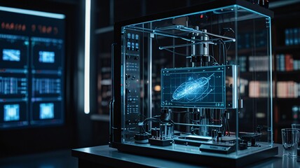 High-Tech Holographic Interface in a Sci-Fi Laboratory, technology and future theme.