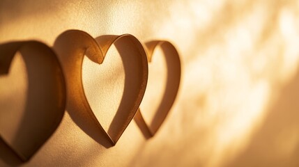 Soft shadows of intertwined hearts grace a warm beige wall, symbolizing love and connection in a tranquil and inviting setting