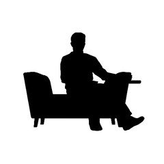 Classic Man Sitting on Armchair Silhouette Vector Illustration