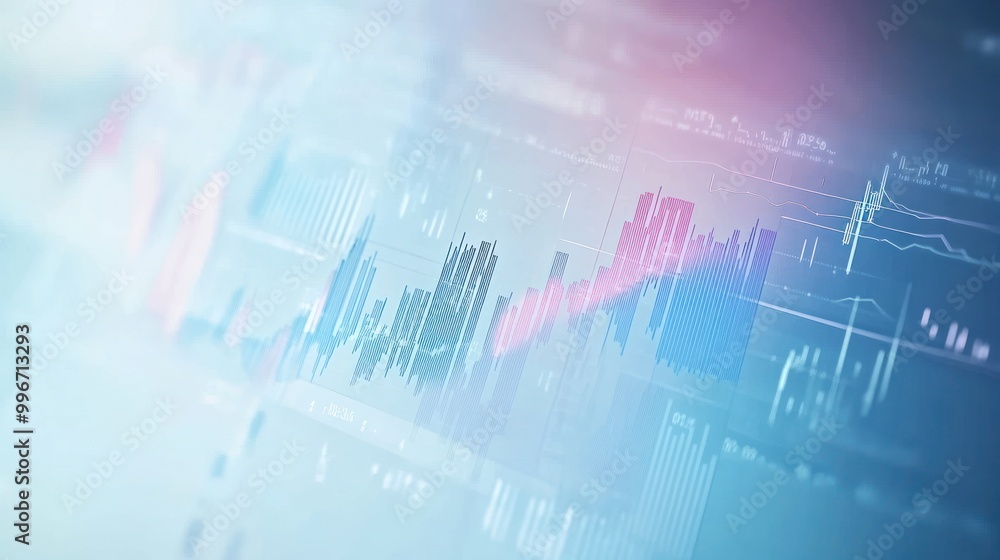Poster abstract representation of financial data with graphs and charts.
