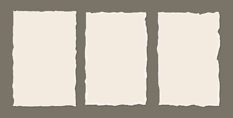 Old torn paper set. Vintage beige paper sheets with jagged edges.