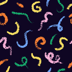 Multicolored pencil scribbles seamless pattern. Hand drawn brush strokes bright background.