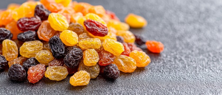 one of raisins colored orange and yellow, the other purely raisins, dark in hue