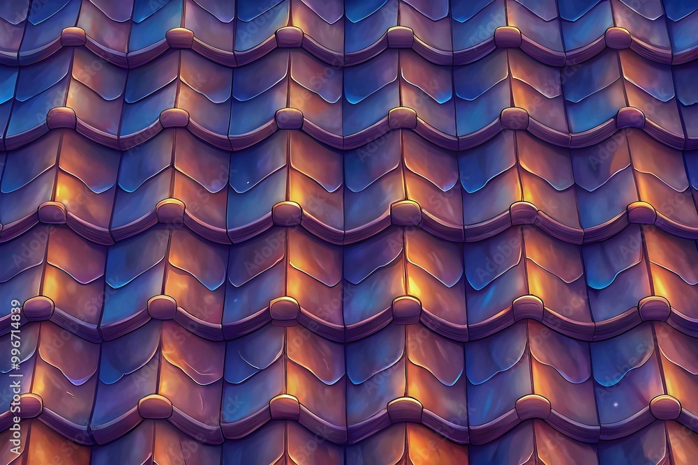 Poster vibrant artistic roof tiles pattern colorful shiny texture design architecture