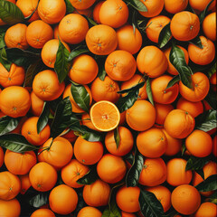 Bright orange fruit surrounded by a sea of oranges.