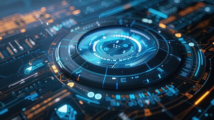 A futuristic biometric scanner with holographic display