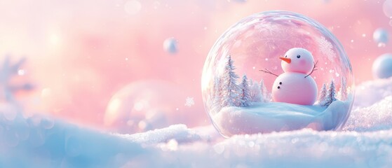  A snow globe featuring a snowman inside and another atop the accumulated snow outside