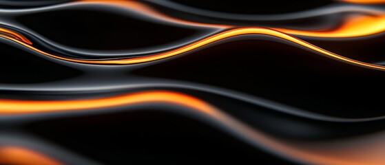 Obraz premium A tight shot of a black-and-orange wallpaper featuring undulating waves in its intricate design