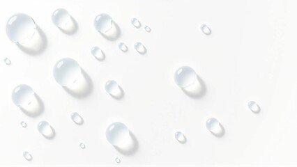 白い背景の上に輝く光を乱反射したクリアな水の雫　Clear water drops with diffused reflection of shining light on a white background