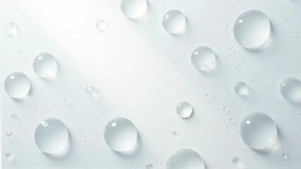 白い背景の上に輝く光を乱反射したクリアな水の雫　Clear water drops with diffused reflection of shining light on a white background