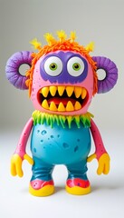 Naklejka premium Vibrant monster toy featuring a playful rainbow color scheme and expressive features, perfect for children's play and imaginative fun.